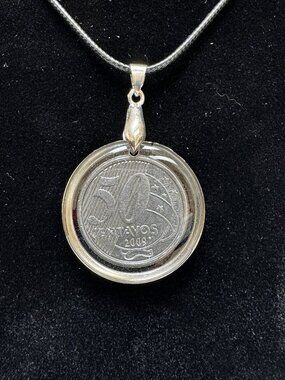 2009 Brazil 50 Centavos Coin Pendant (Handcrafted Resin),